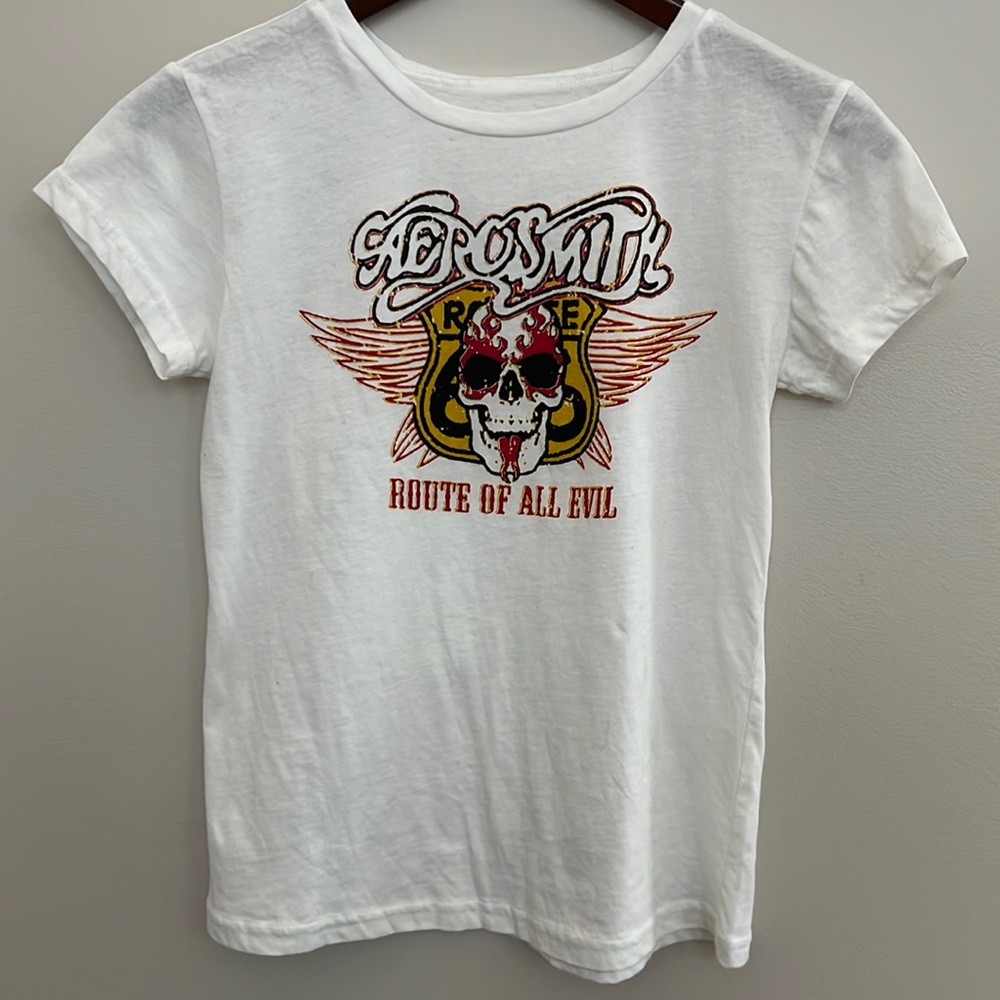 NWOT Aerosmith Route of all Evil White Tee Size Small
